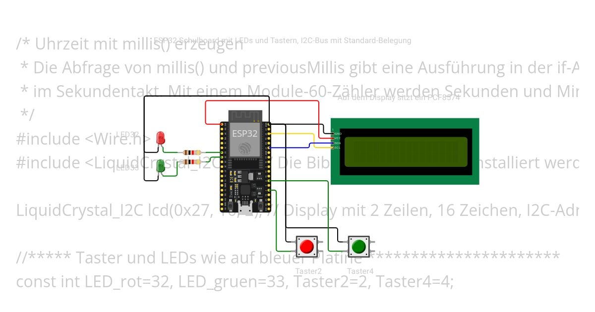 ESP32 Uhr mit I2C Display und serieller Steuerung simulation