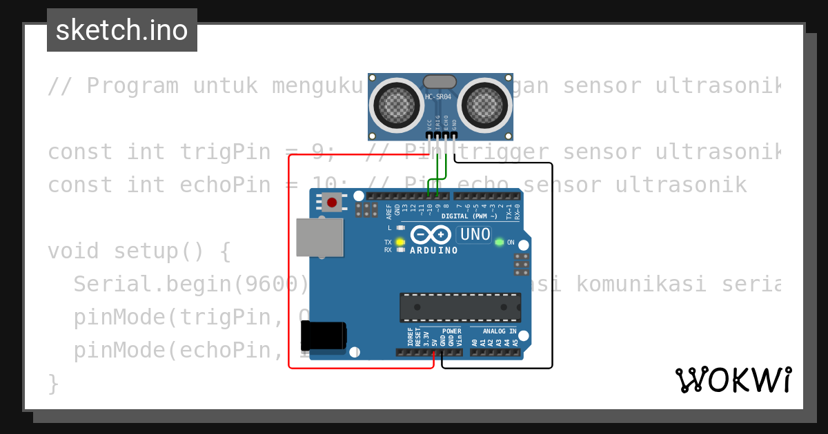 Rangkaian sesnsor ultrasonic - Wokwi ESP32, STM32, Arduino Simulator