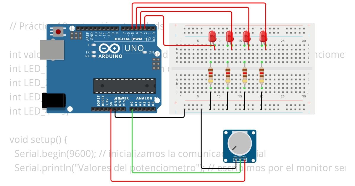 Práctica 12 potenciómetro y leds simulation