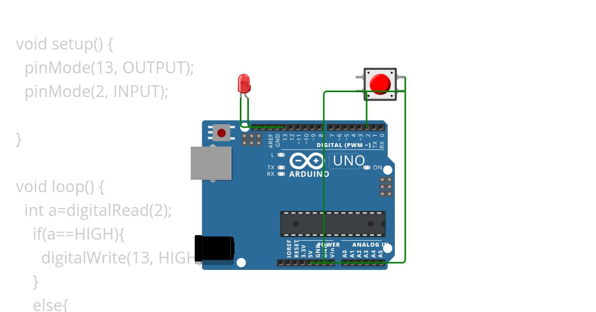 Led blink using push button simulation