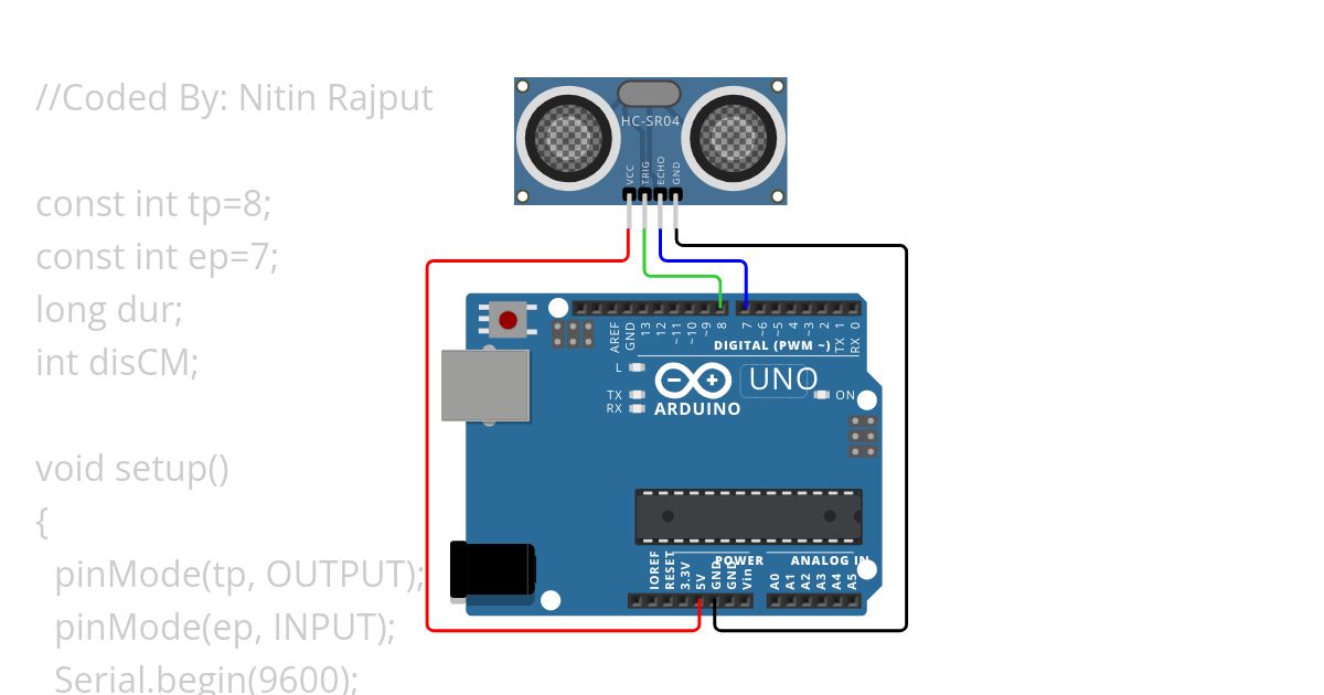 10. UltraSonic Distance Sensor with Arduino UNO board simulation