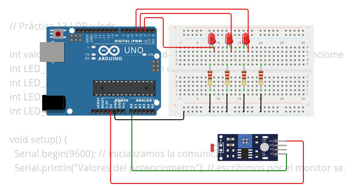 Práctica 13 LDR y leds simulation