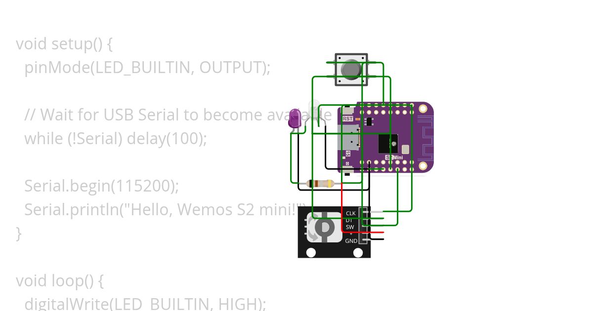 Wemos S2 mini Hello World simulation