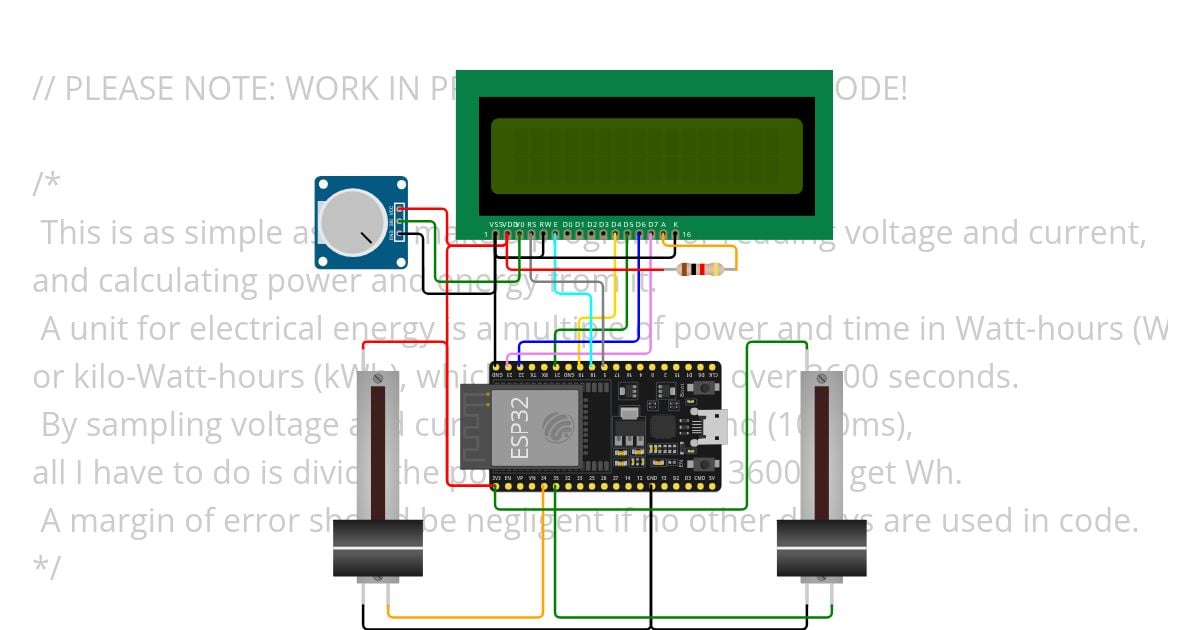 ESP32 ADC with LCD voltage, current, power, energy and digital control simulation