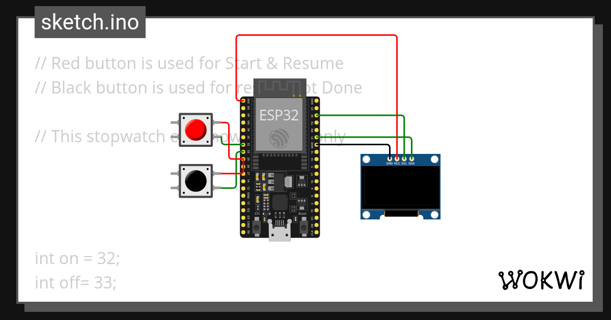 StopWatch Using OLED Display Wokwi ESP32, STM32, Arduino Simulator