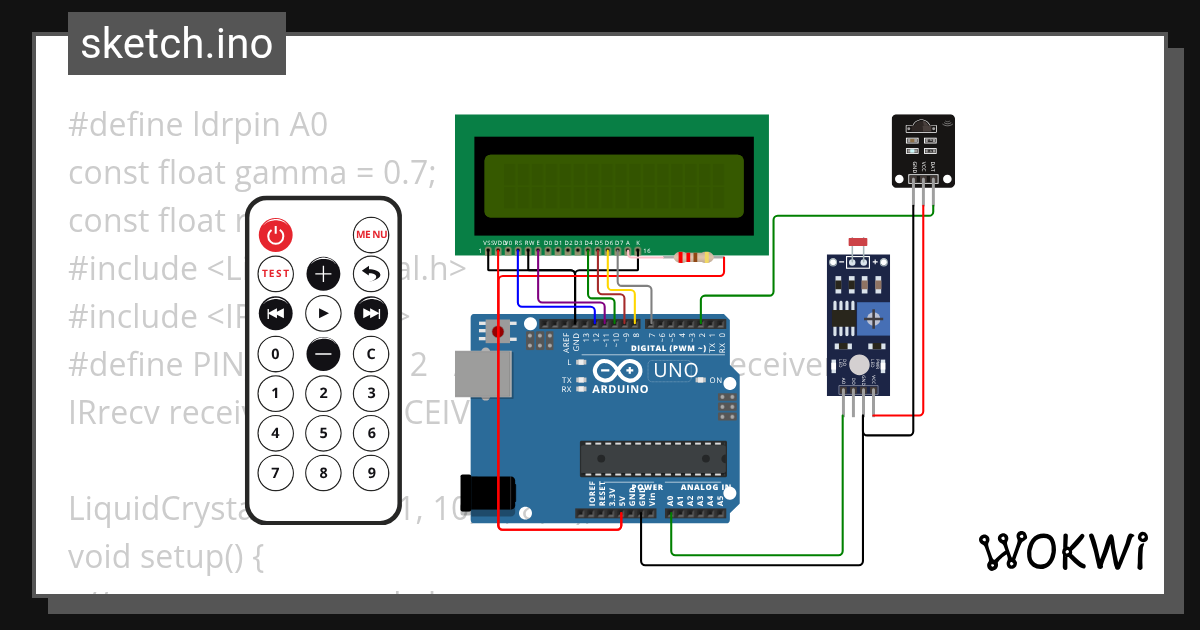 ข้อสอบไมโคร LDR LCD Remote - Wokwi ESP32, STM32, Arduino Simulator