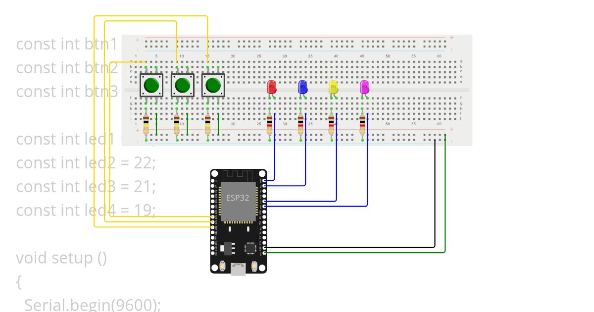 3 botones y 4 leds Copy simulation