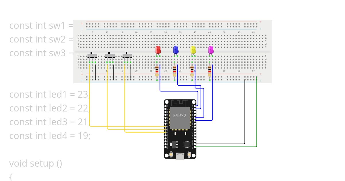 3 switchs y 4 leds Copy simulation