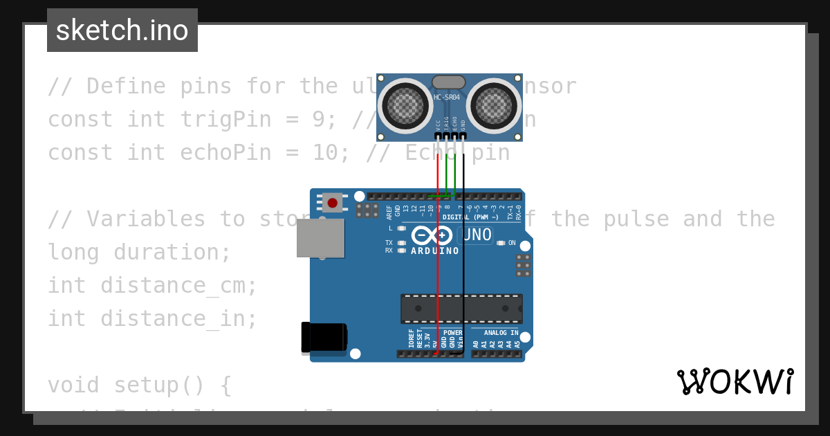Ultrasonic sensor using ardiuno uno wokwi esp32 stm32 arduino simulator