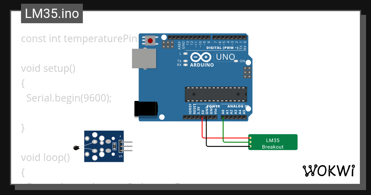 temperature tmp35 Wokwi ESP32, STM32, Arduino Simulator