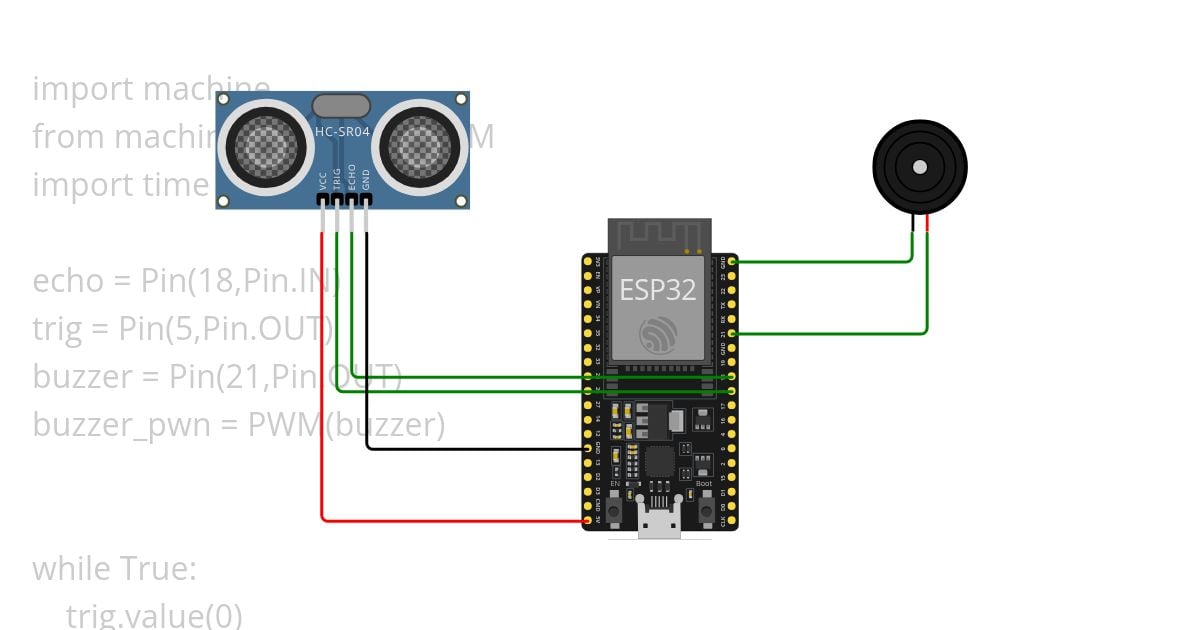 Ultrasonic Sensor +buzzer  simulation