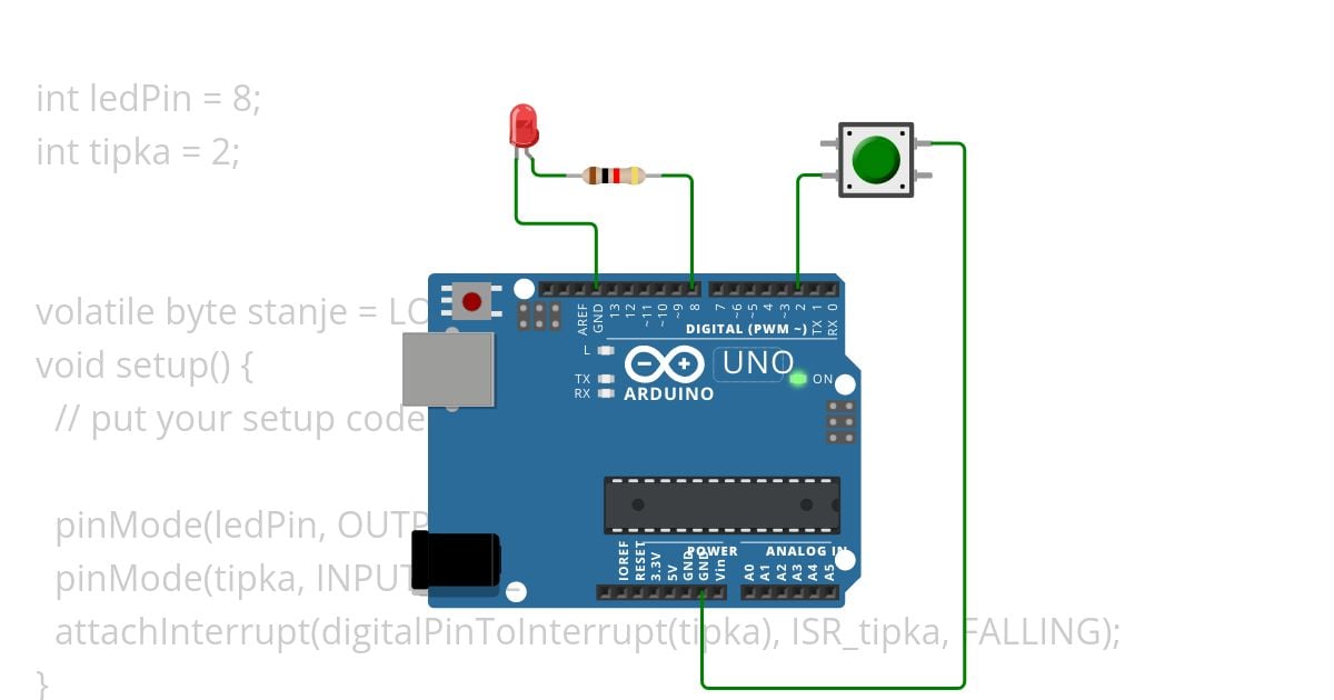 Button and led some prekinitev ass ISR simulation