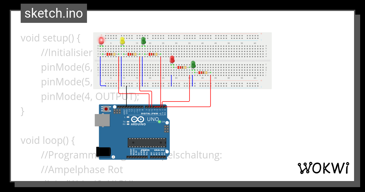 Ampelschaltung - Wokwi ESP32, STM32, Arduino Simulator