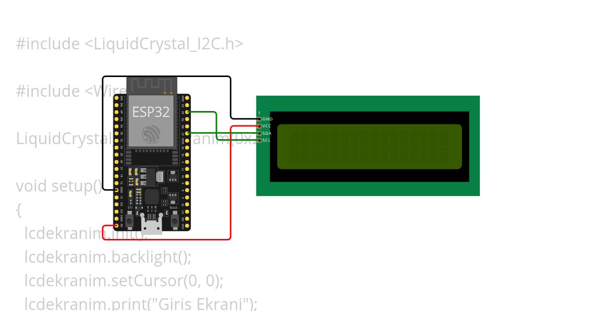 LCD_ekran_I2C_ESP32_kayan_yazı simulation