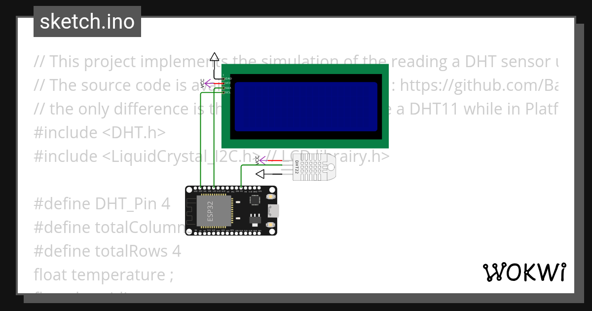 DHT22_LCD_ESP32 - Wokwi ESP32, STM32, Arduino Simulator