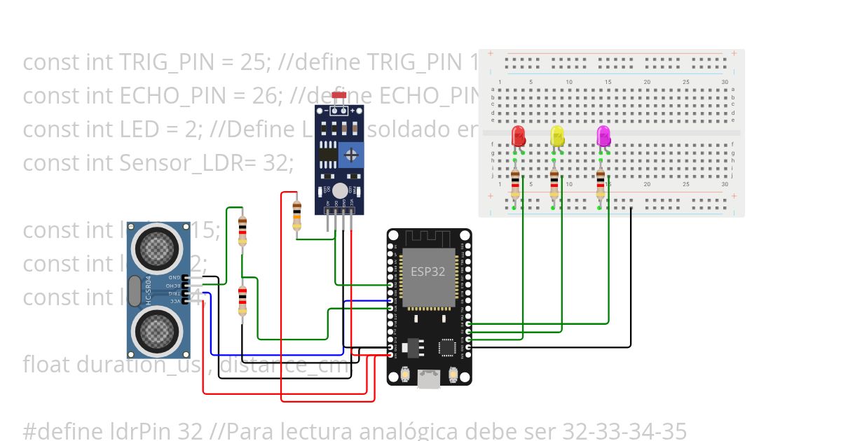 Sensor ultrasonico con LDR simulation
