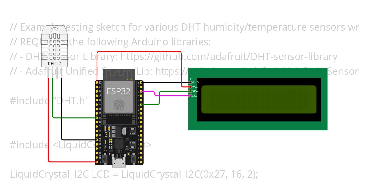 DHT22 to LCD Display simulation