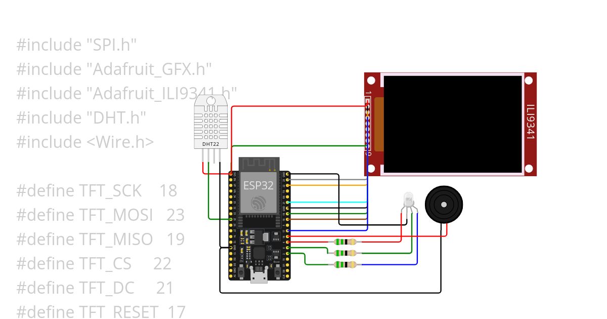 DHT22 to color display Copy with LED Sound simulation