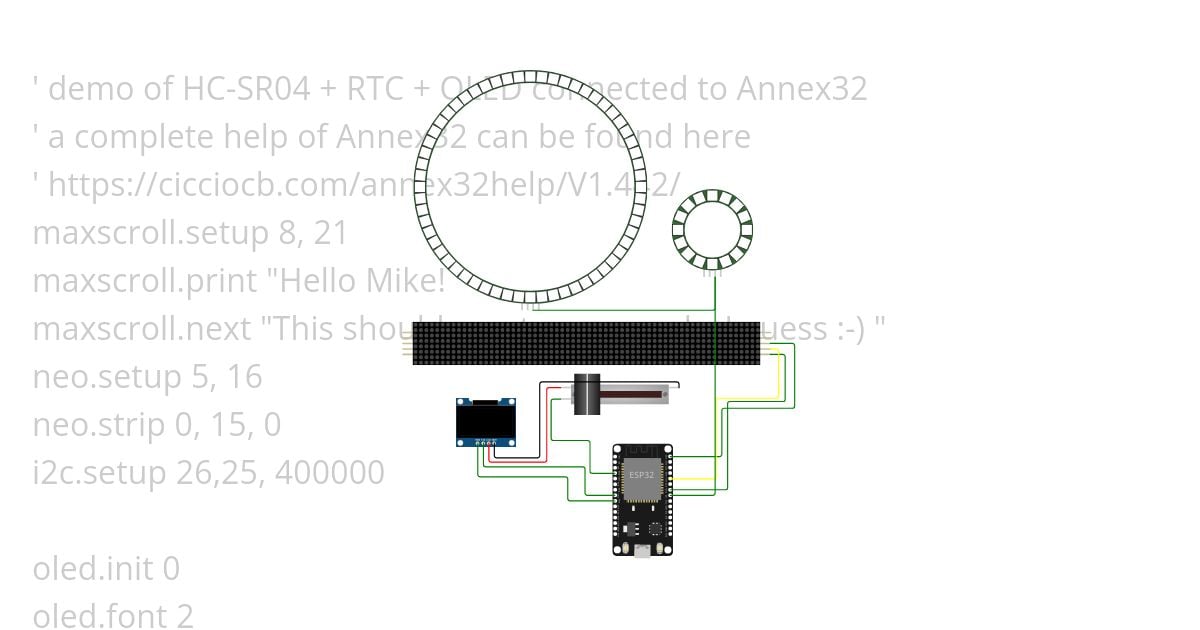 Annex32 + HC-SR04 + RTC + OLED + neopixel + matrix + ADC Copy simulation
