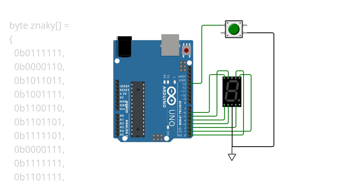7 segment register tlacitko simulation
