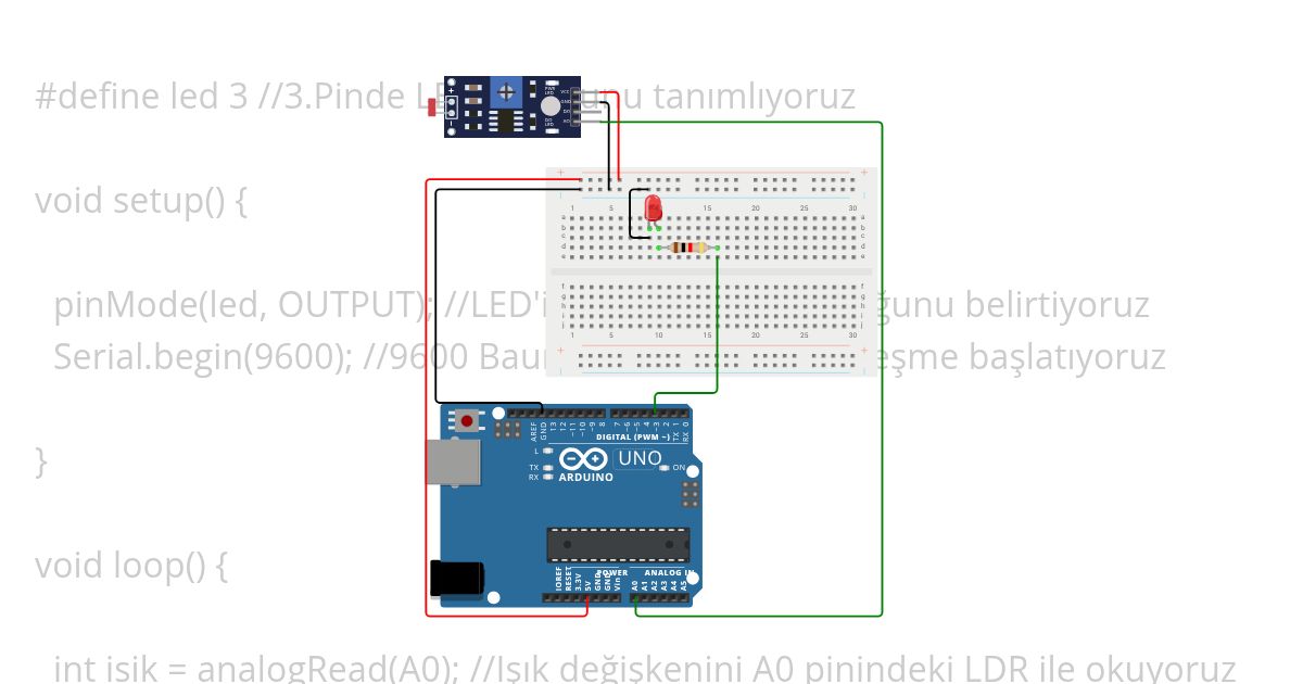 UYGULAMA9 LDR İLE TEK LED KULANIMI simulation