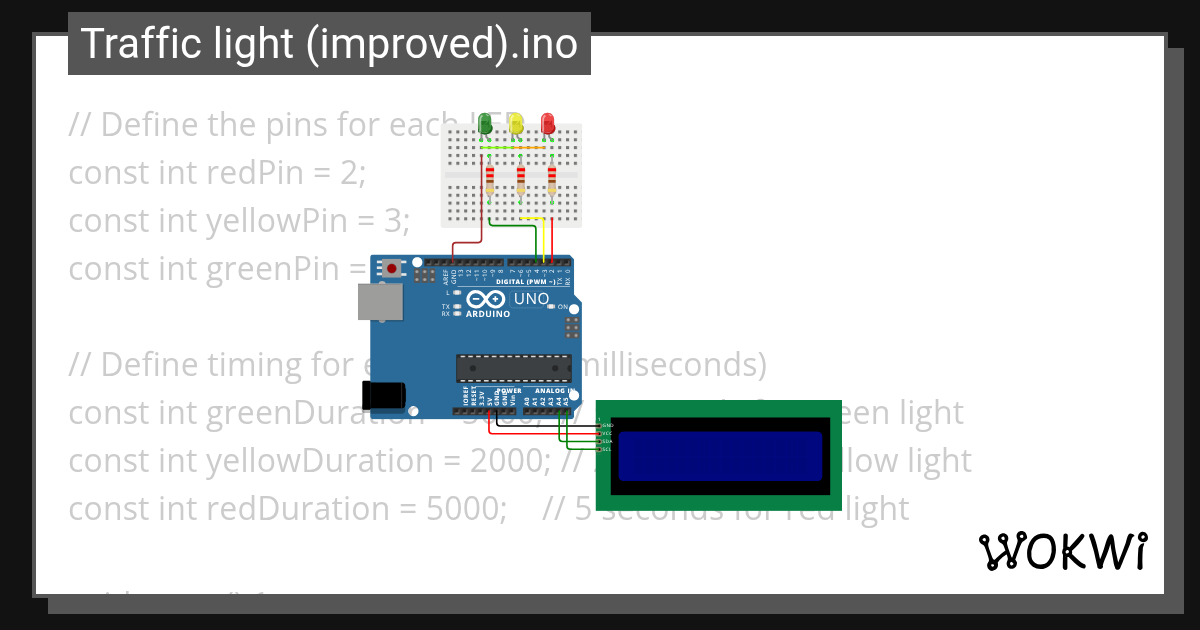 Traffic light with Arduino Uno _ By Uba - Wokwi ESP32, STM32, Arduino ...