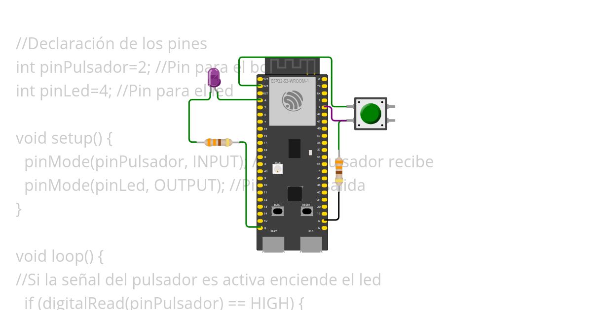 Encender LED con boton (ctte) simulation