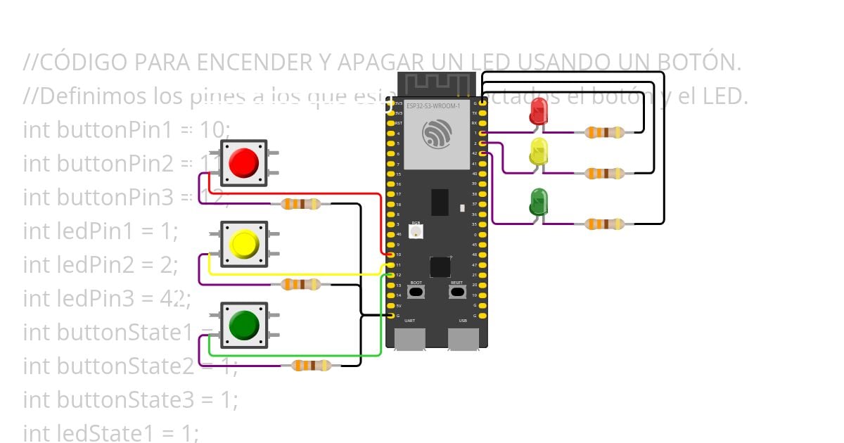 Encender con botones 3 LEDs simulation