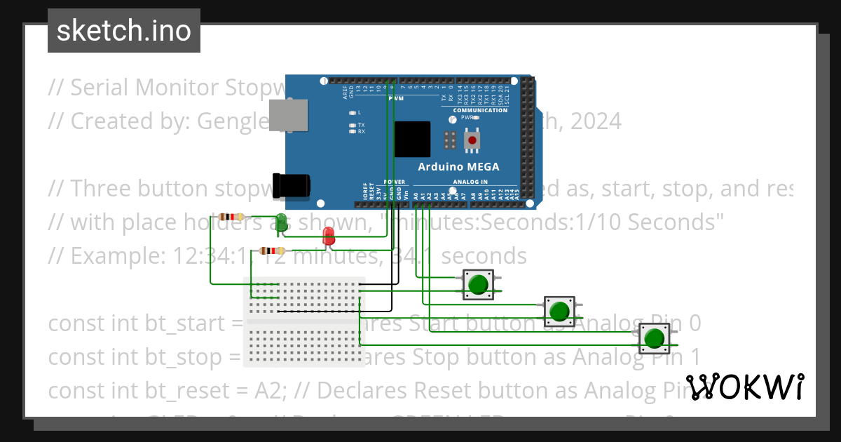 Arduino Serial Monitor Stopwatch Wokwi ESP32, STM32, Arduino Simulator