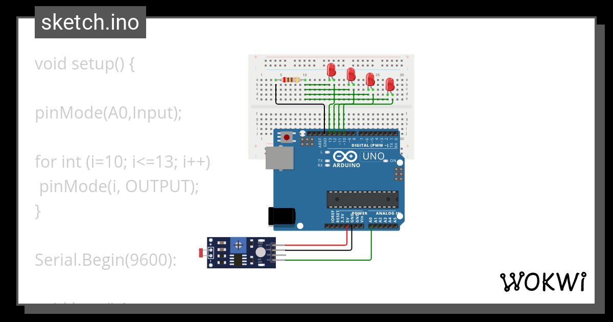 LDR con ciclos for y voids - Wokwi ESP32, STM32, Arduino Simulator