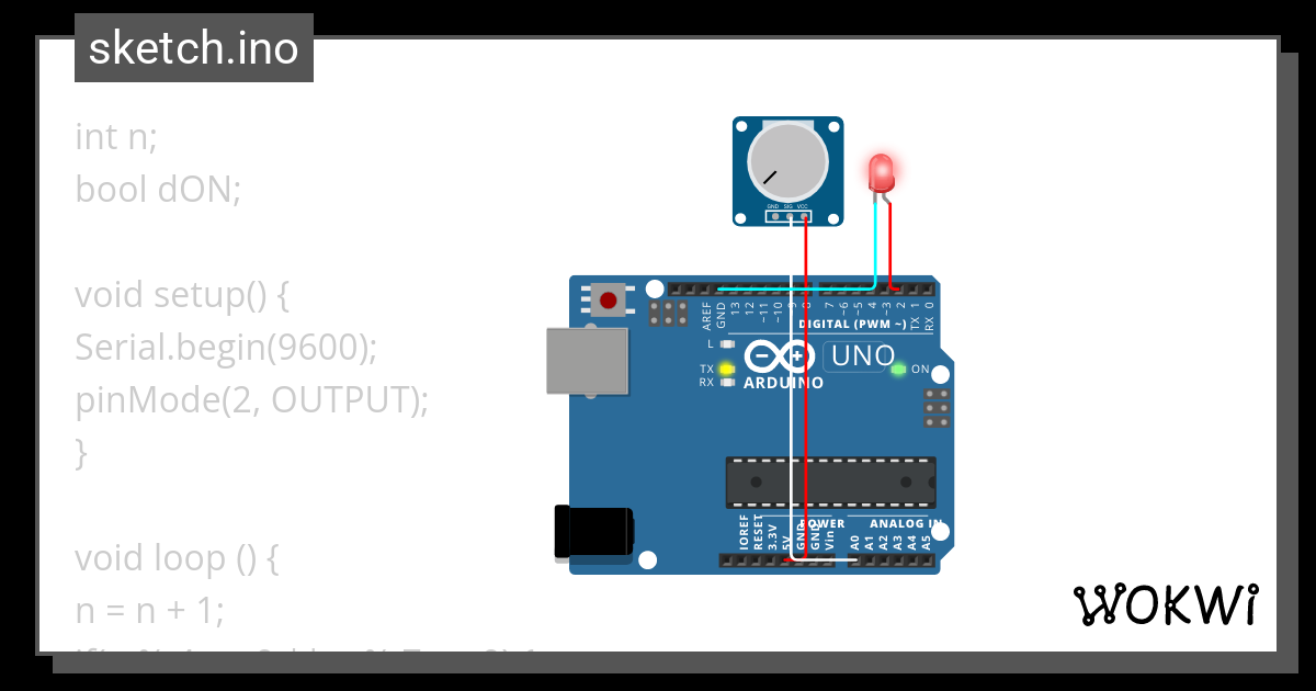 Dioda co miga jak jest dana liczba - Wokwi ESP32, STM32, Arduino Simulator