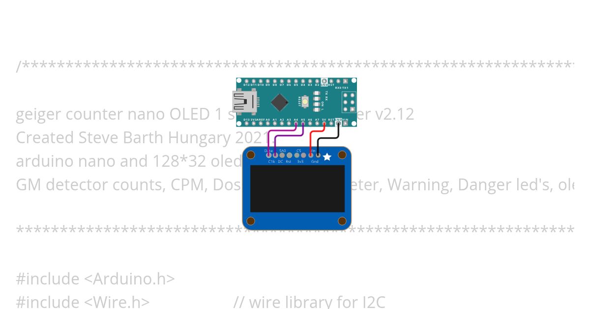 geiger counter v2.12 nano OLED 1 sw 2 leds voltmeter .ino Copy simulation