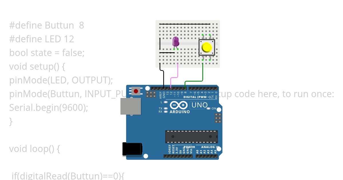 LED toggle pushbutton simulation