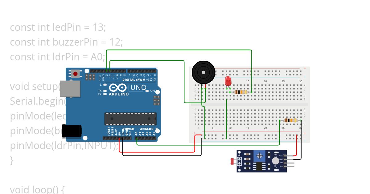 BUZZER LDR LED simulation