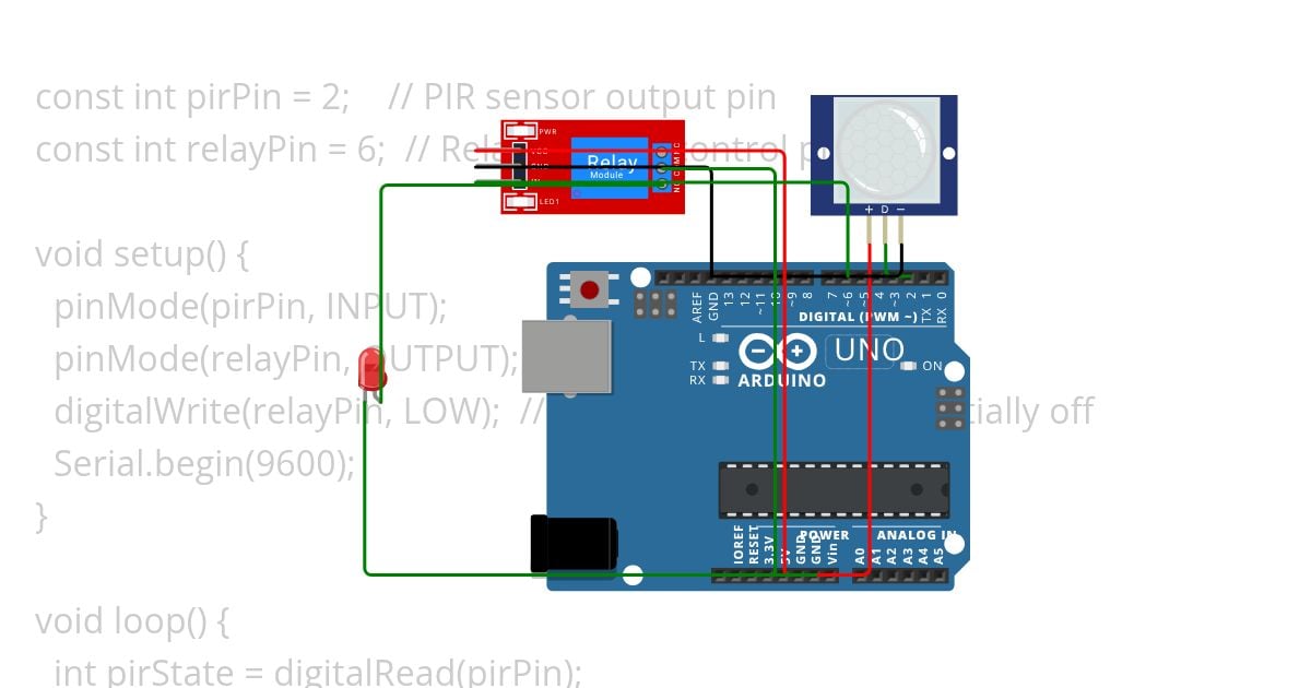 Control relay module using PIR sensor's data using Arduino simulation