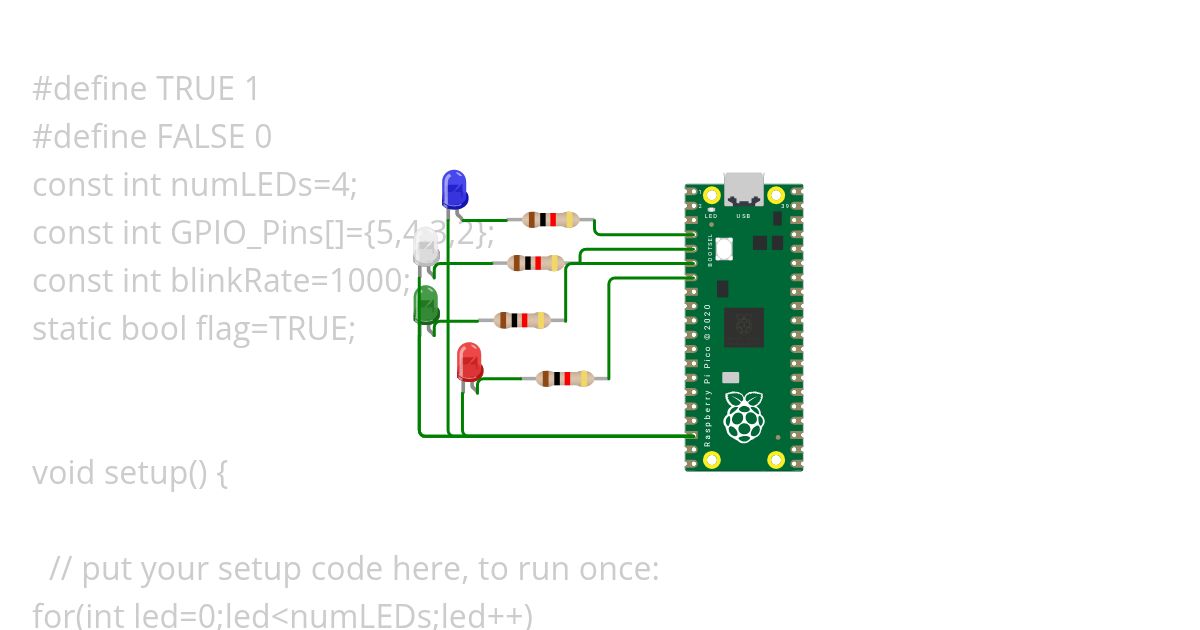 4 LEDs blinking together simulation