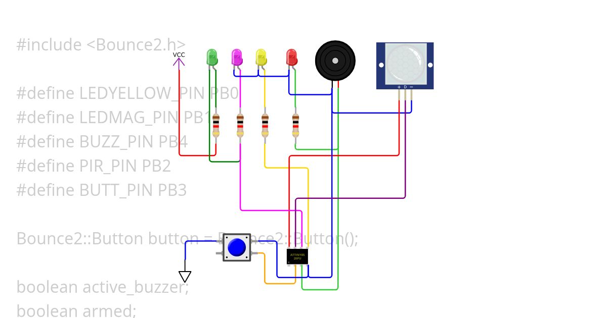 PIR alarm with ATtiny85 simulation