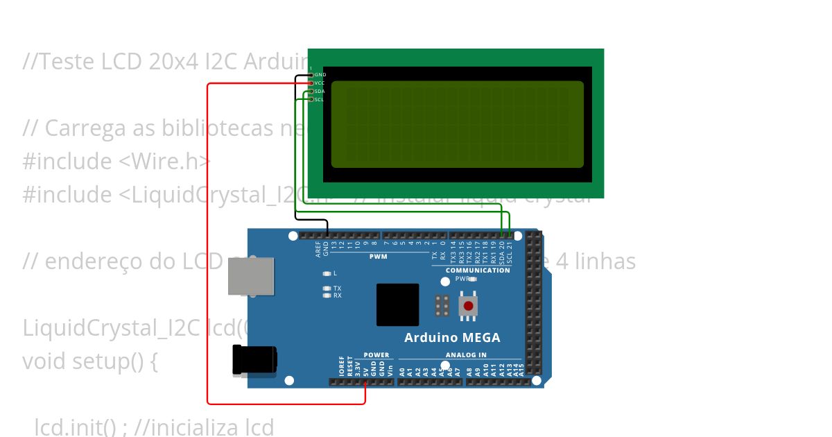 LCD 20x4 I2C - Arduino Mega simulation