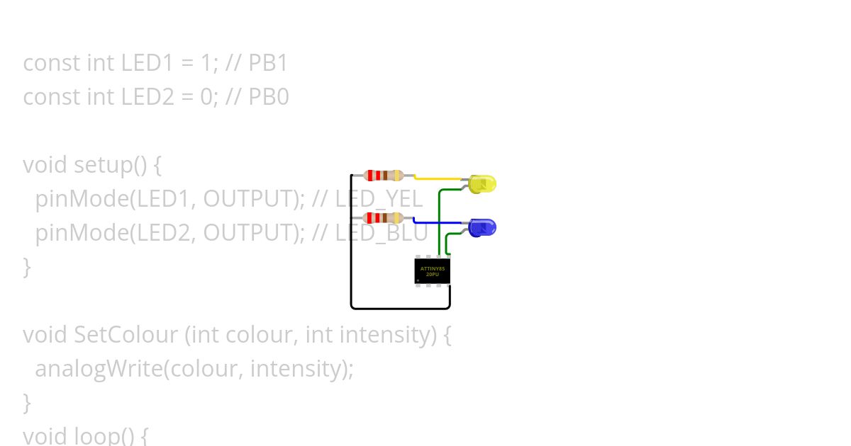 ATtiny85 Bicolor LED Fader v1 Copy simulation