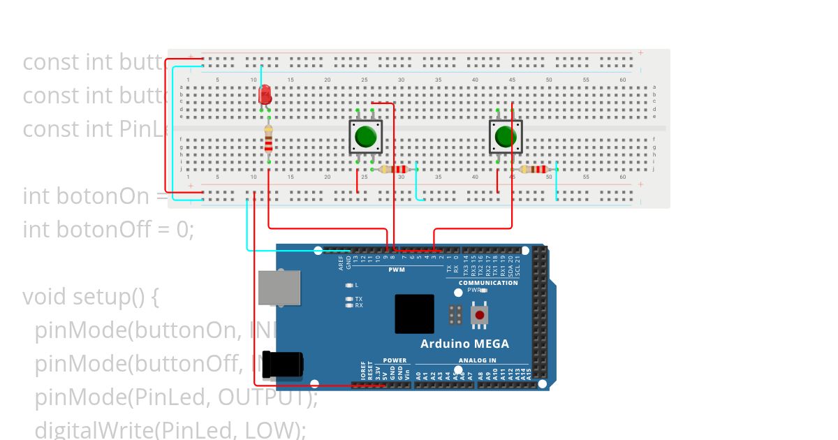 Prender y apagar un LED con botones simulation