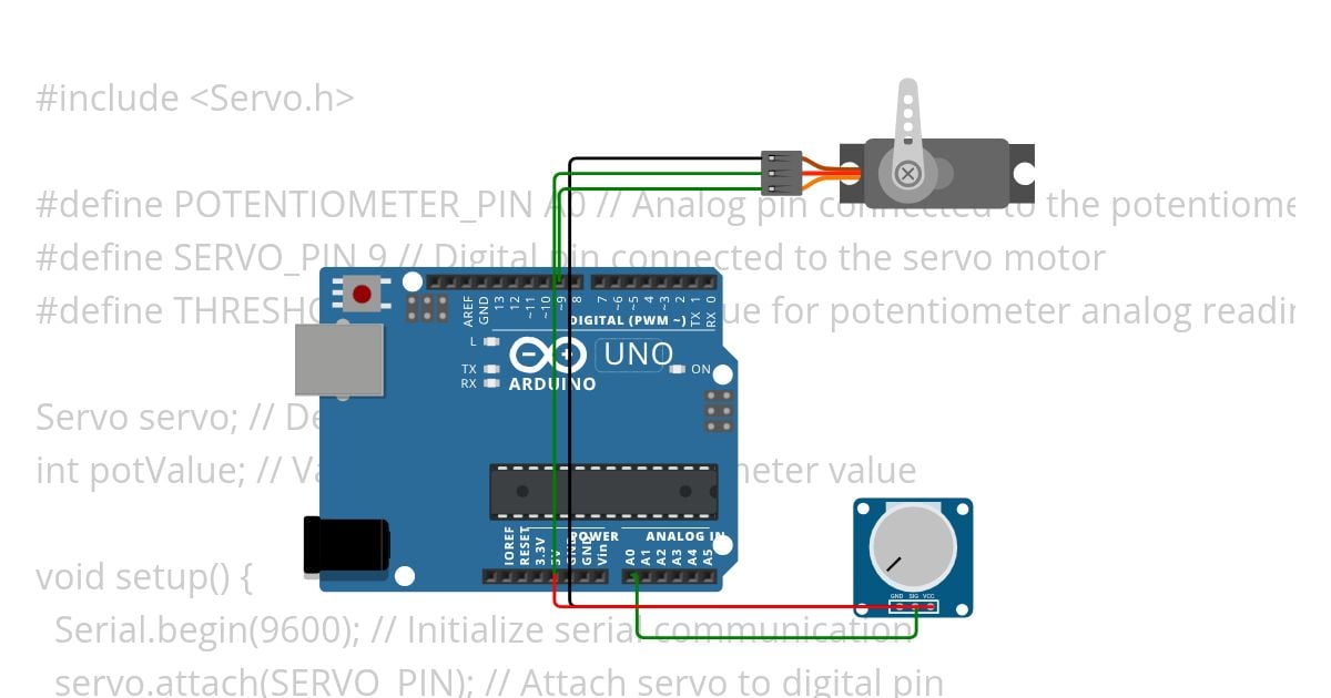 Potentiometer Trigger Servo Motor - Experiment 8 (Lab 8) - Canoy Copy (Threshold) simulation