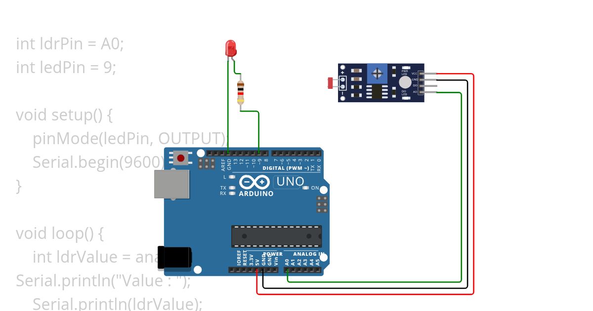 irfan_Membaca Nilai Analog Sensor LDR untuk Menyalakan LED simulation