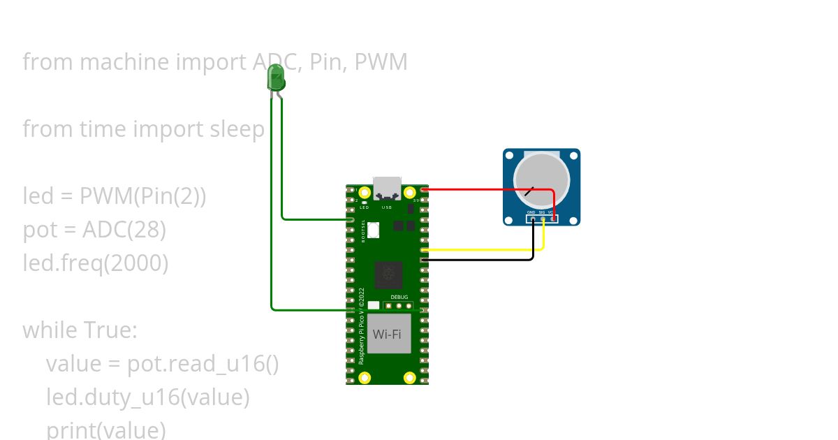 Potentiometer LED control simulation