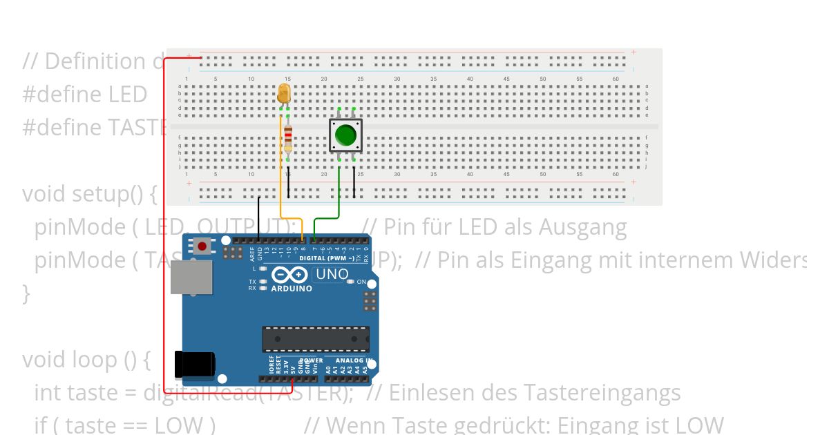 Taster und LED PullUp Internal Breadboard  simulation