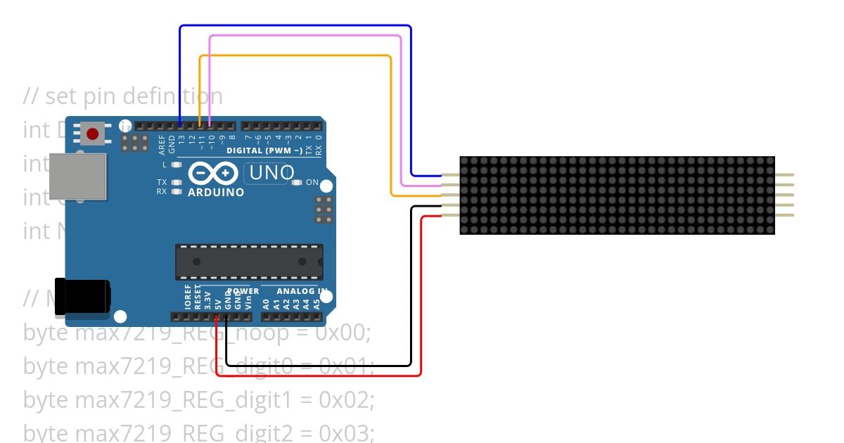 Arduino 32x8 LED Dot Matrix simulation