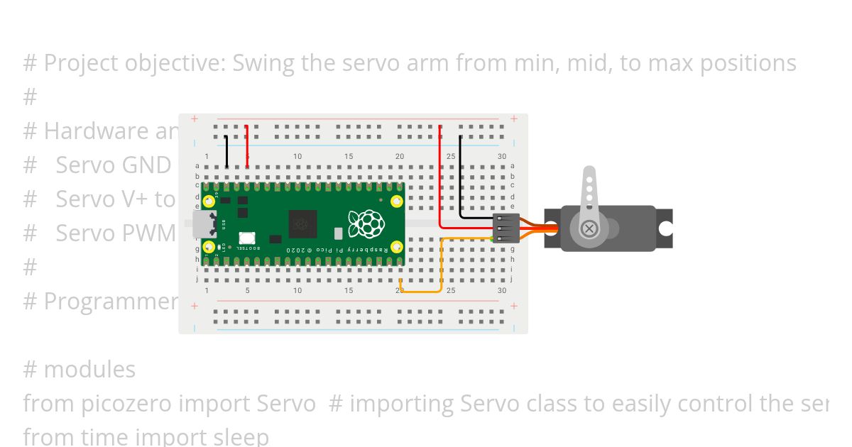 Raspberry Pi Pico Servo Min, Mid, and Max (picozero) Copy simulation