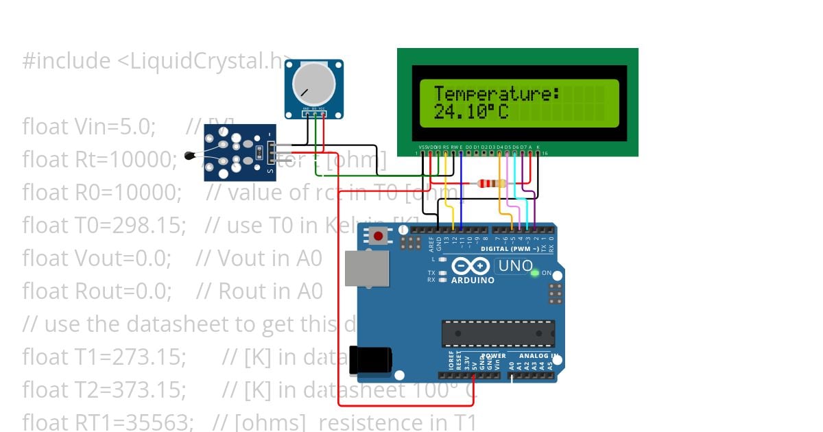 Temperature sensor using thermistor simulation