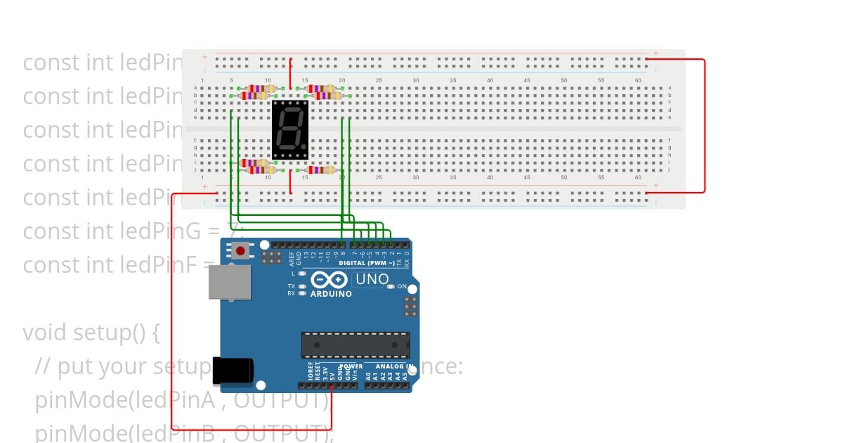 7-Segment LED(Cycle through each LED directly) simulation
