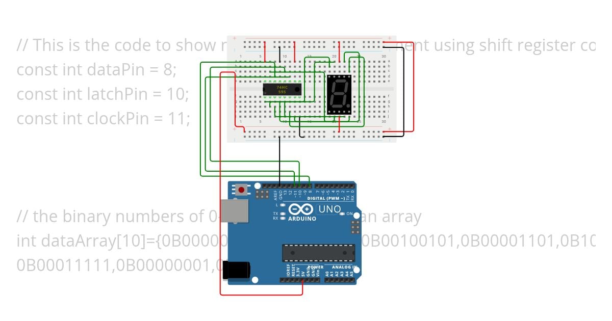 7-Segment LED with 8-bit Shift Register simulation