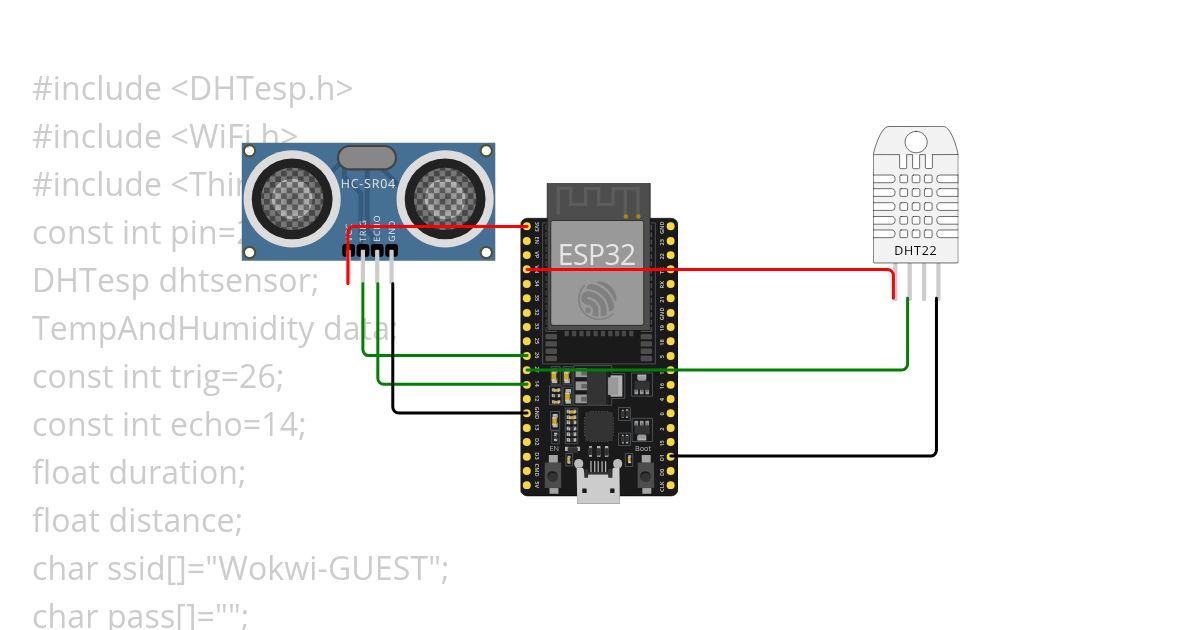 Temp, Humiditiy And Ultra Sonic Sensors simulation